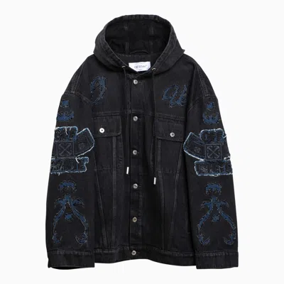 Off-white Natlover Hooded Denim Jacket In Black