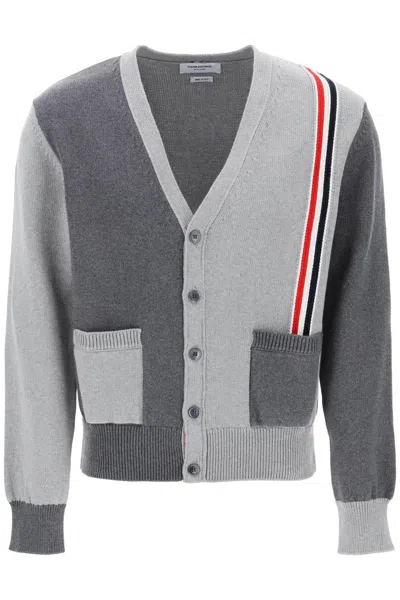 Thom Browne Funmix V-neck Cotton Cardigan In Grey