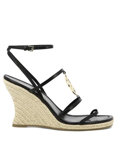 Tory Burch Capri Miller Leather Espadrille Wedge In Black / Gold