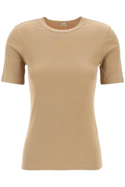 Totême Ribbed Jersey T-shirt For A In Brown,neutro