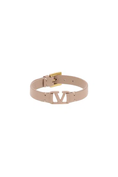 Valentino Garavani Vlogo Signature Leather Bracelet Woman Powder Rose Uni In Neutro