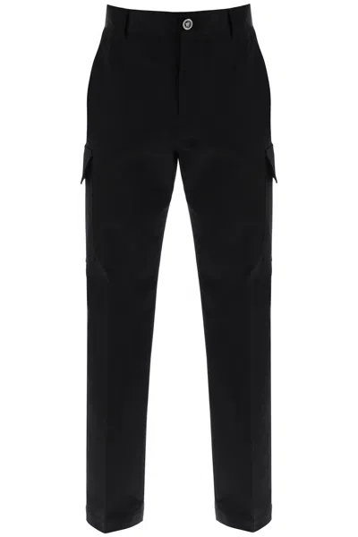 Versace Cotton Gabardine Cargo Trousers In In Black