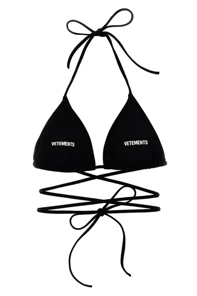 Vetements Logo Bikini Top In Black