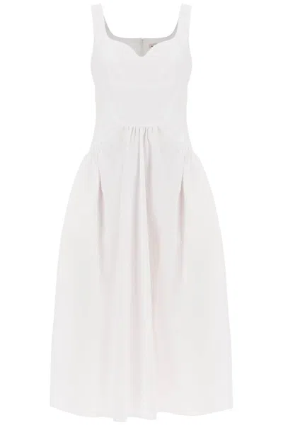 Alexander Mcqueen Midi Poplin Dress In In White