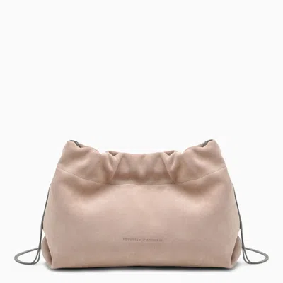 Brunello Cucinelli Soft Sand Coloured Suede Bag In Cream