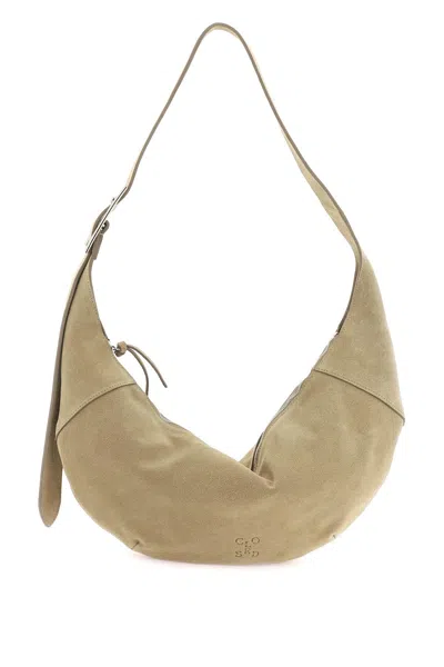 Closed Suede Halfmoon Hobo Leather Bag In Beige,khaki