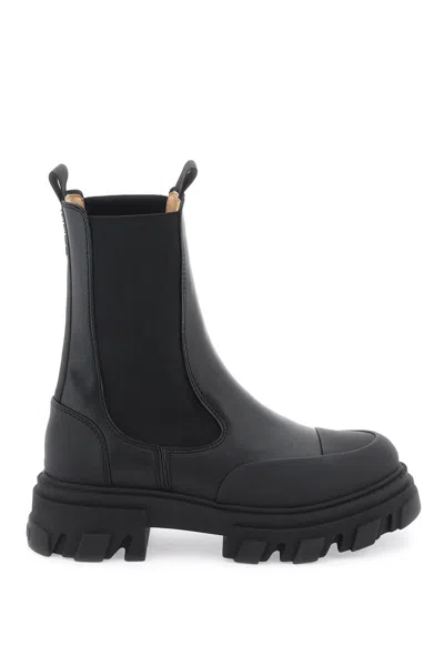 Ganni Cleated Mid Chelsea Boots In Black