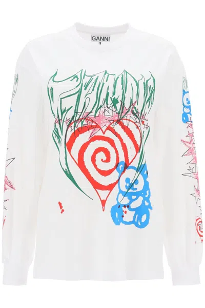 Ganni Future Heavy Jersey Long Sleeve T-shirt In White