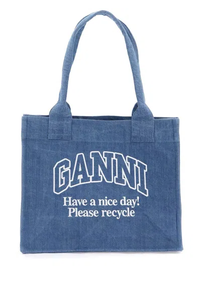 Ganni Tote Bag With Embroidery In Blu