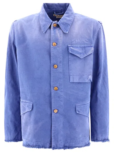 Marni Overdyed Overshirt Jacket In Blue