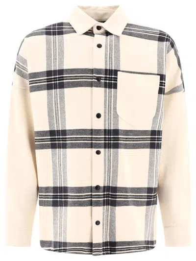 Palm Angels Flannel Overshirt With Logo In White
