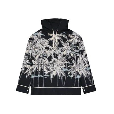 Palm Angels Hooded Printed Shirt In Grey
