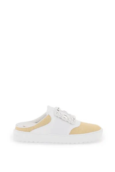 Roger Vivier Vibrant And Versatile: Leather And Raffia Sneakers For Women In Bianco