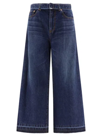 Sacai Belted Jeans In Blue