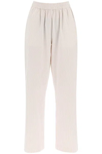 Skall Studio "organic Cotton Striped Claudia Pants" In Beige,white
