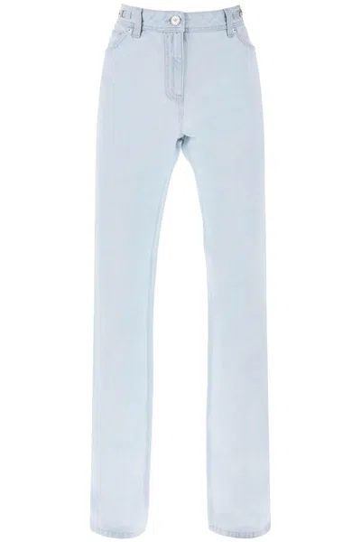 Versace Light Blue High-waisted Straight Cut Relaxed Fit Jeans With Silver Medusa Details