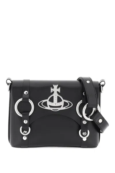 Vivienne Westwood Smooth Leather Kim Shoulder Bag With Adjustable Strap. In Black