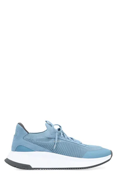 Hugo Boss Sock Fabric Low-top Sneakers In Blue