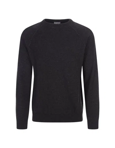 Fedeli Man Anthracite Cashmere Pullover With Round-neck In Grey