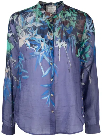 Forte Forte Forte_forte Heaven Print Cotton Silk Voile Grandfather Shirt In Blue