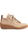 SEE BY CHLOÉ LEATHER-TRIMMED NUBUCK WEDGE SNEAKERS