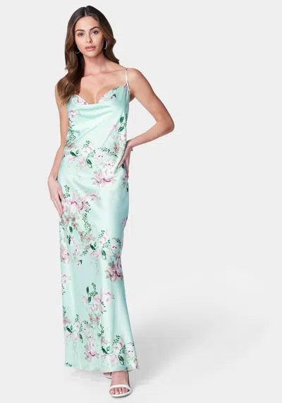 Bebe Floral Cowl Neck Maxi Dress In Mint Multi