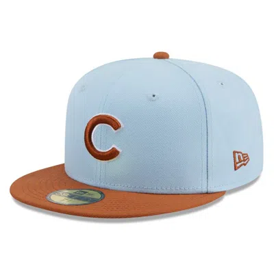 New Era Men's Light Blue/brown Chicago Cubs Spring Color Basic Two-tone 59fifty Fitted Hat