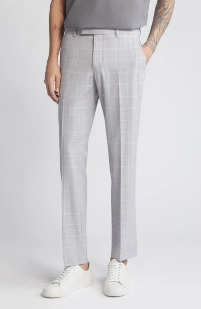 Open Edit Extra Trim Fit Plaid Wool Blend Trousers In Grey Finestra Plaid