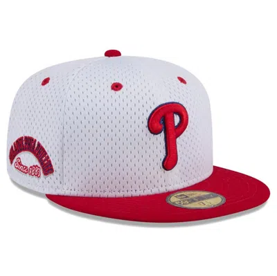New Era White Philadelphia Phillies Throwback Mesh 59fifty Fitted Hat In White Red