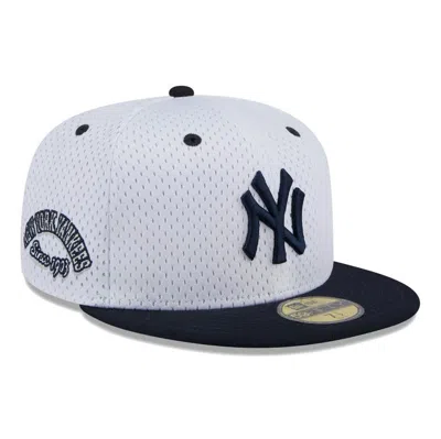 New Era White New York Yankees Throwback Mesh 59fifty Fitted Hat In White Navy