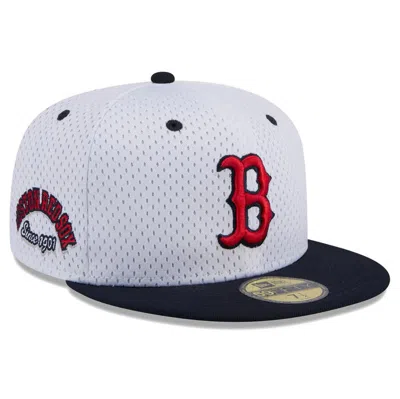 New Era White Boston Red Sox Throwback Mesh 59fifty Fitted Hat In White Navy
