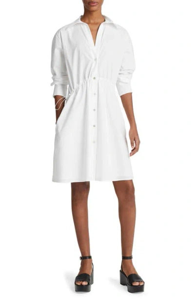 Vince Drawcord Waist Long Sleeve Cotton Shirtdress In Optic White