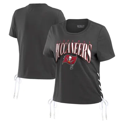 Wear By Erin Andrews Pewter Tampa Bay Buccaneers Lace Up Side Modest Cropped T-shirt
