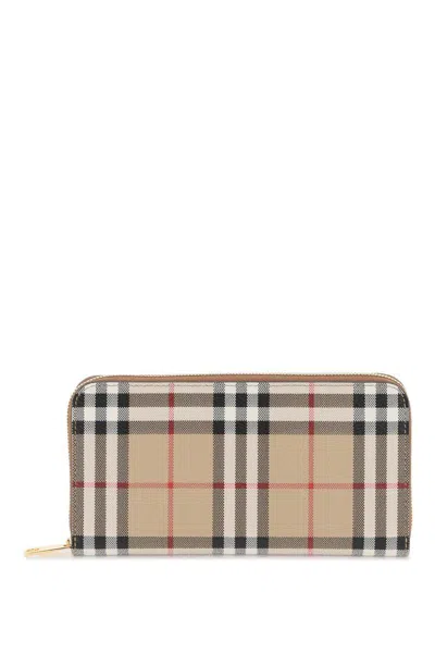 Burberry Large Zip-around Check Wallet In Beige