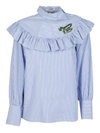 VIVETTA STRIPED RUFFLED BLOUSE,NASHVILLE VV21871