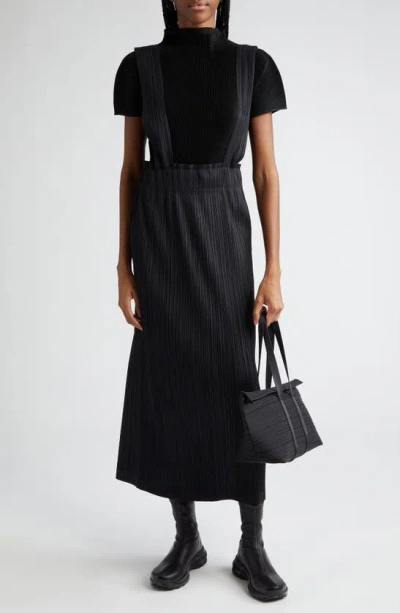 Issey Miyake Thicker Bottoms Pleated Crop Overall Skirt In Black