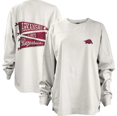 Pressbox White Arkansas Razorbacks Pennant Stack Oversized Long Sleeve T-shirt