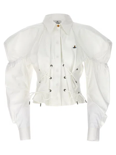 Vivienne Westwood Puff-sleeved Lace-up Detailed Top In White