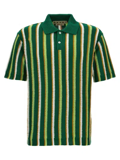 Marni Striped Shirt Polo In Green