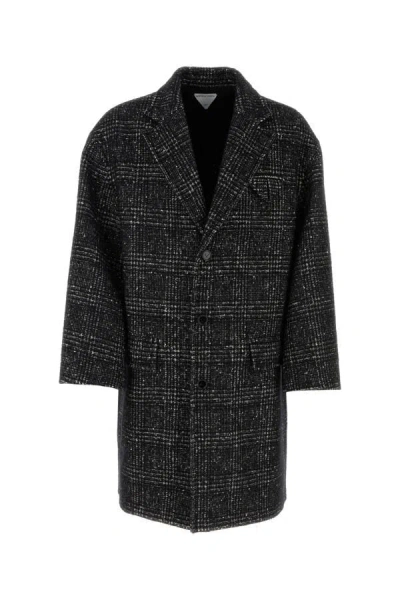 Bottega Veneta Man Embroidered Wool Blend Coat In Black