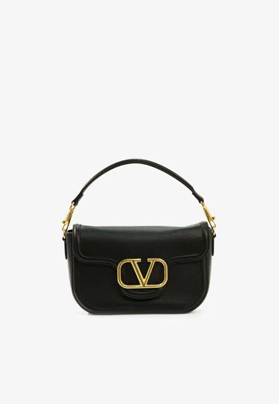 Valentino Garavani Alltime Grained Leather Shoulder Bag In Black