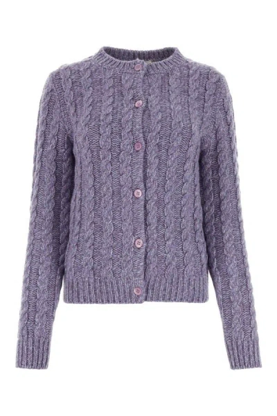 Miu Miu Woman Melange Purple Cashmere Blend Cardigan