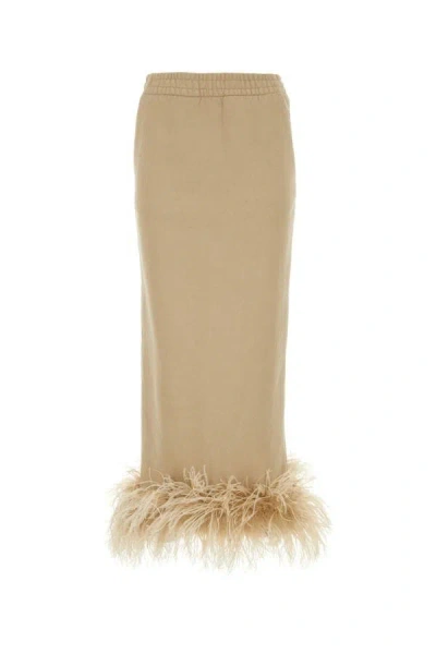 Prada Cotton Fleece Skirt With Feather Trim In Cream