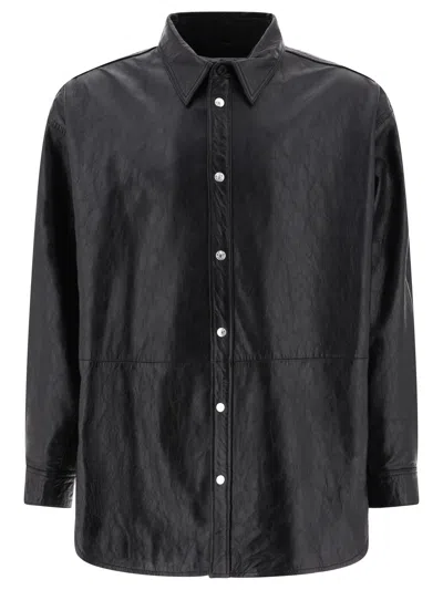 Acne Studios Leather Overshirt Jacket In Black