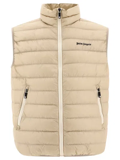 Palm Angels Sleeveless Quilted Down Jacket With High Neck In Brown