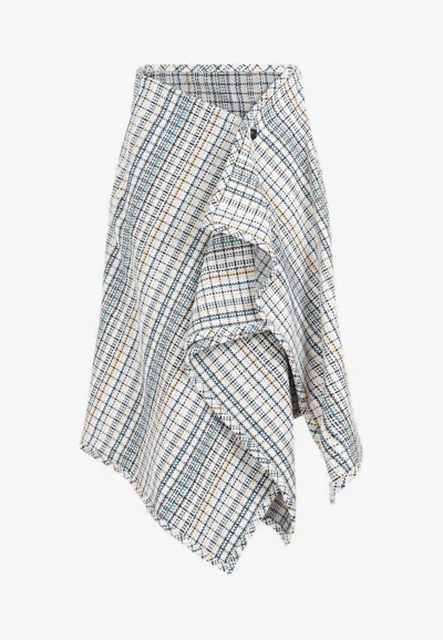 Bottega Veneta Wrap-effect Checked Cotton-blend Tweed Midi Skirt In Multicolor