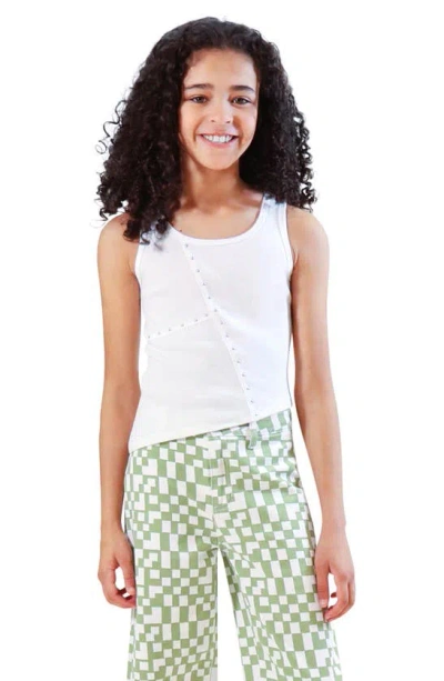 Truce Kids' Rib Stud Accent Cotton Tank In Off-white