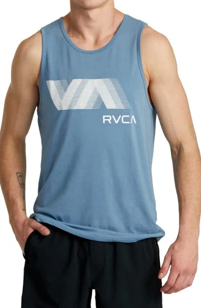 Rvca Va Blur Performance Graphic Tank In Blue Tack