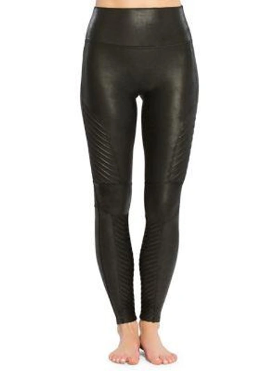 Spanx Women's Faux Leather Moto Leggings In Very Black