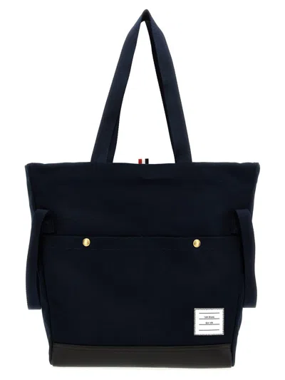 Thom Browne Cotton Pocket Tote Bag In Blue